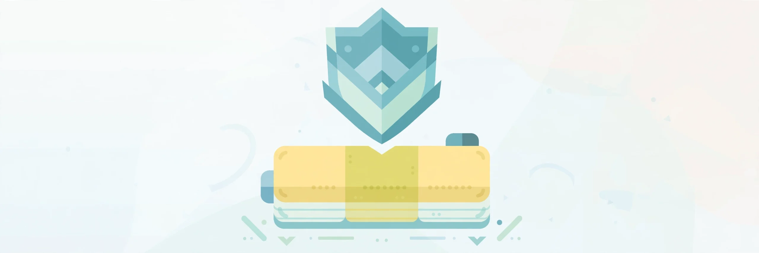 Illustration of a shield emblem over a stylized battery cell