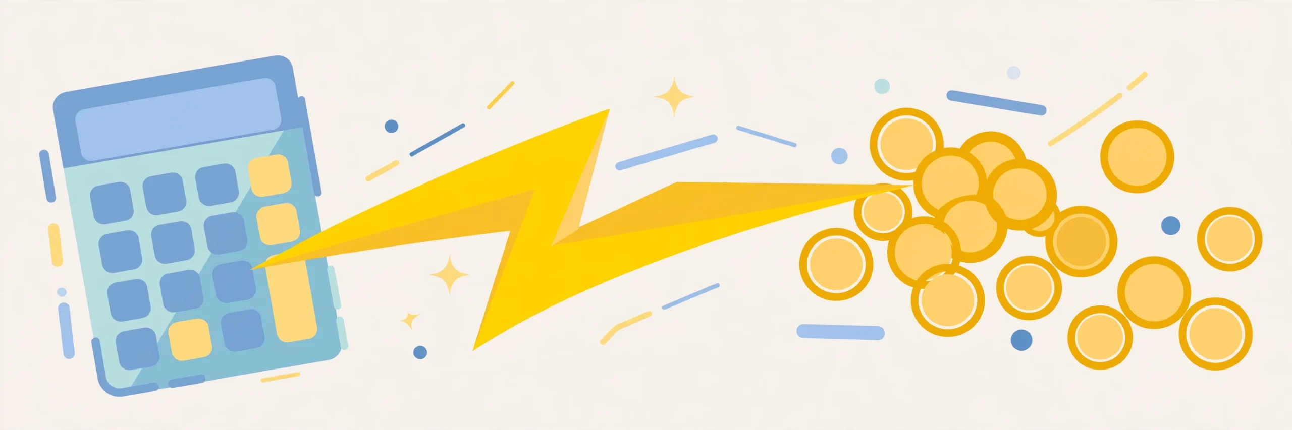 Illustration of a calculator with a lightning bolt and coins