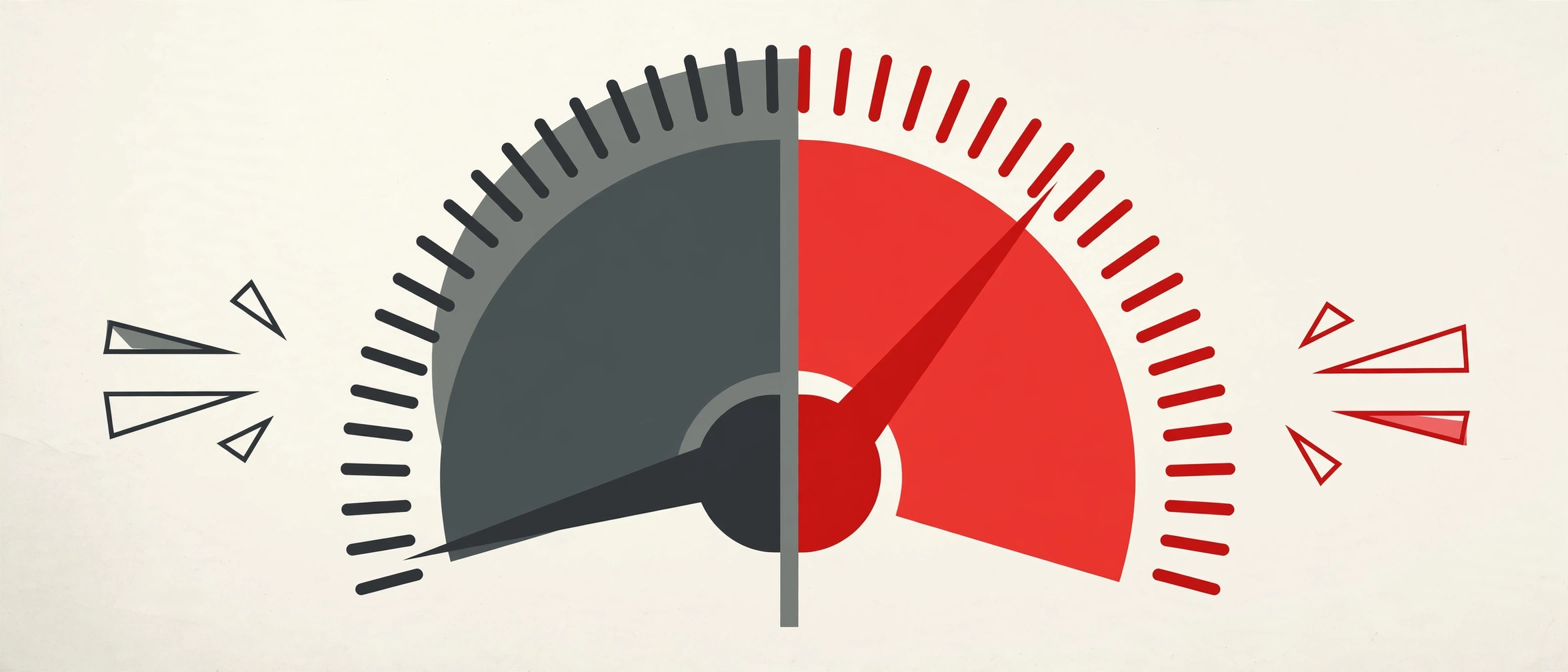 Illustration of a gauge split in two halves showing different readings