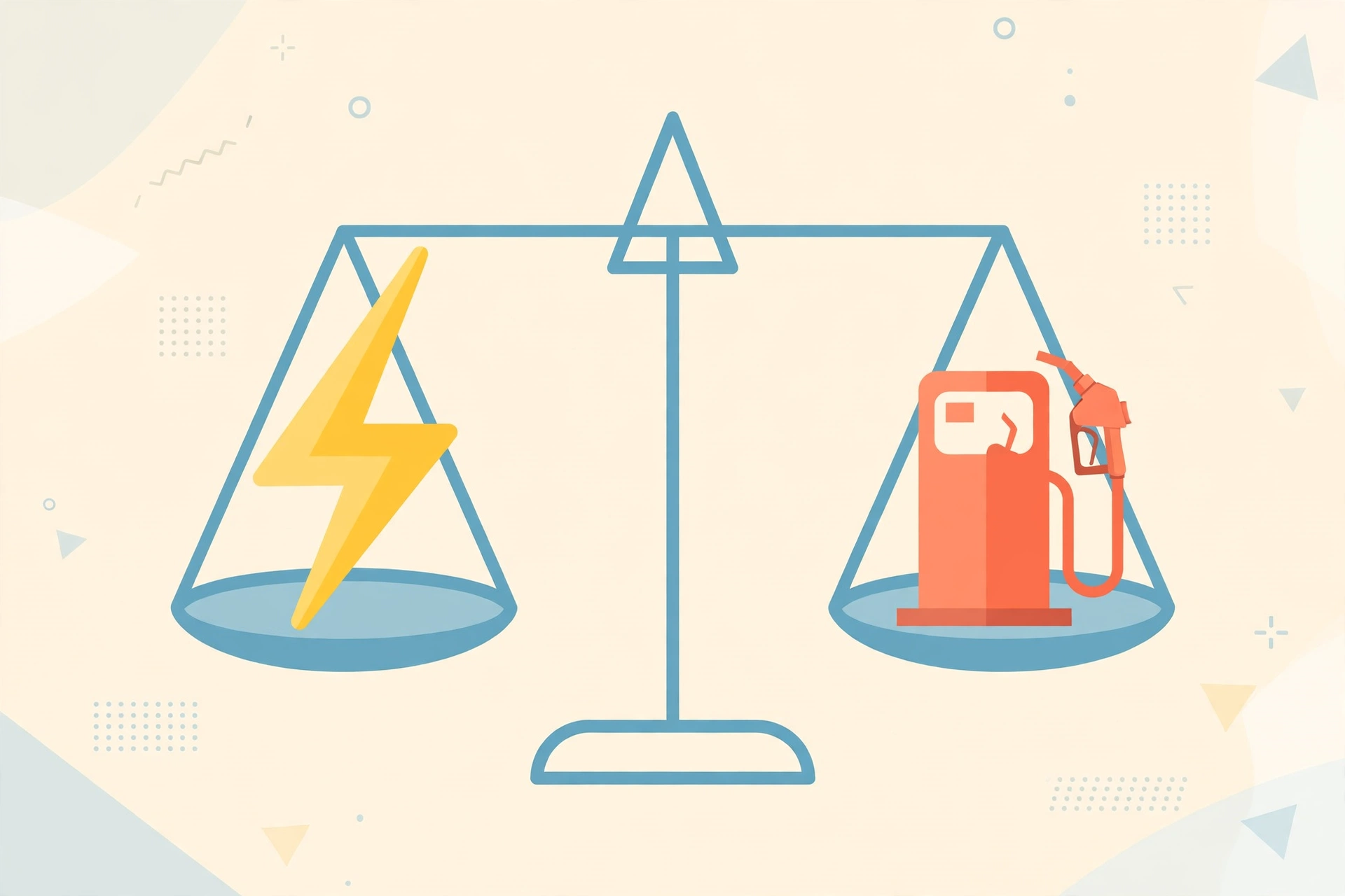 Illustration of a balance scale with a lightning bolt and a fuel pump